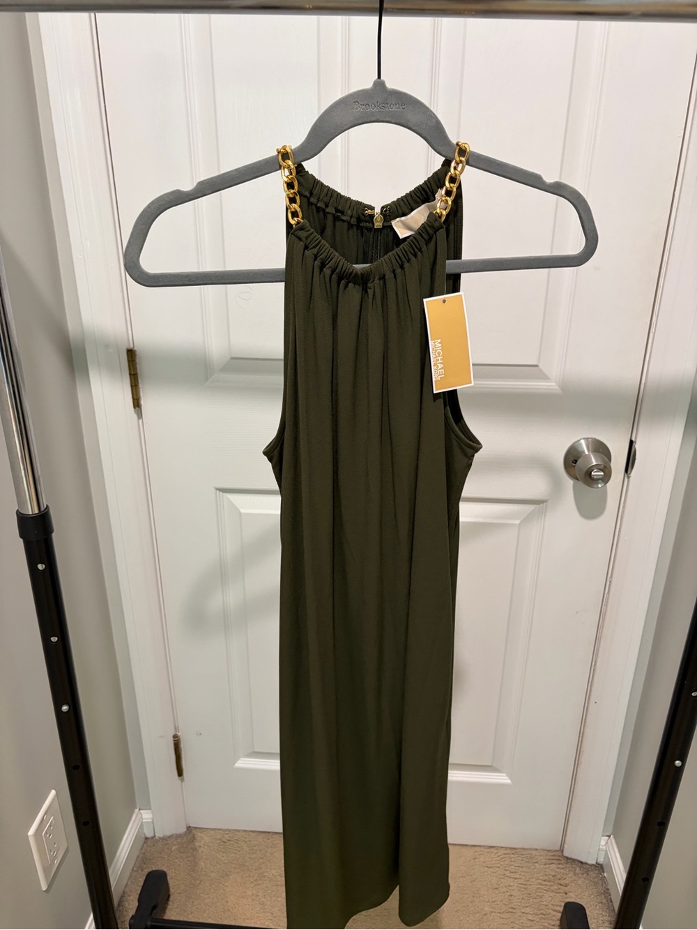 Michael Kors Olive Dress with Gold Chain Detail
